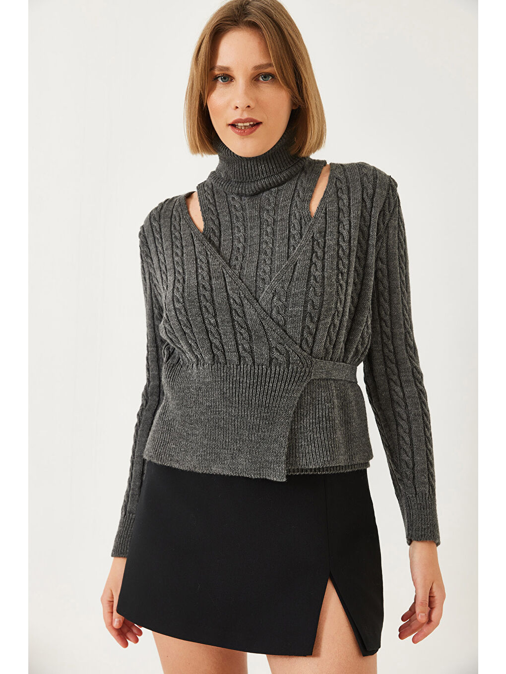 Antrasit Kadın Triko İkili Takım-1