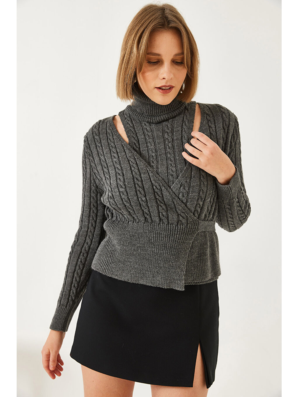 Antrasit Kadın Triko İkili Takım-2