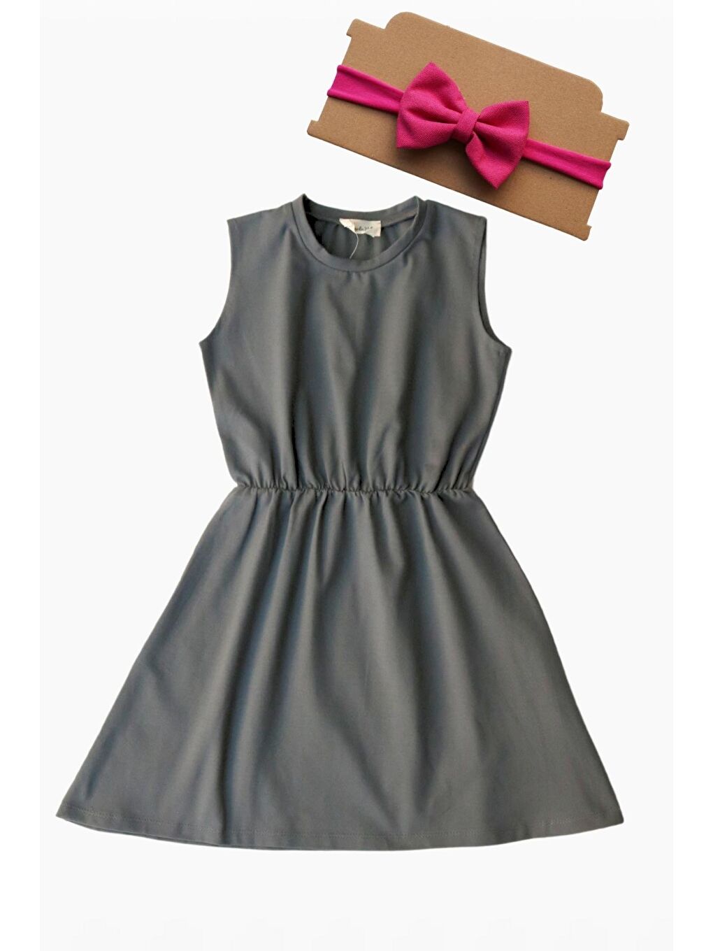 Gri Füme Elbise Fuşya Bandana Takım-1