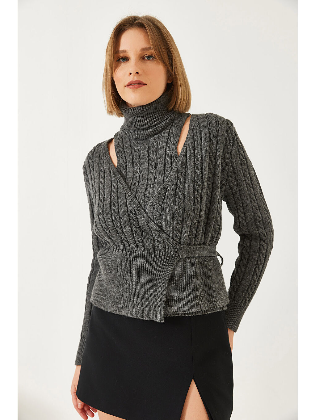 Antrasit Kadın Triko İkili Takım-3