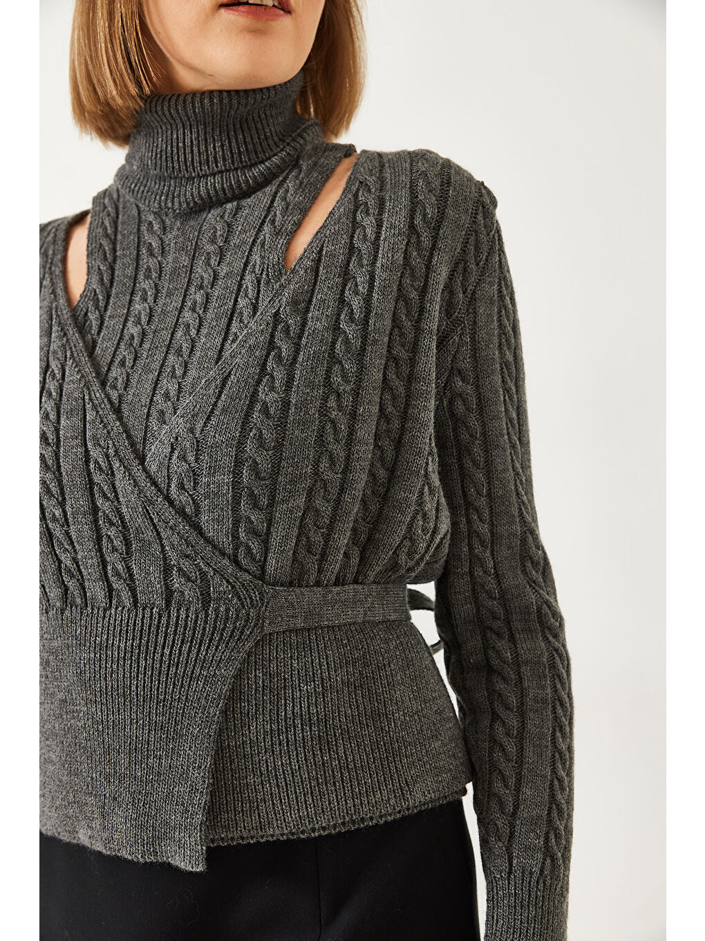 Antrasit Kadın Triko İkili Takım-4