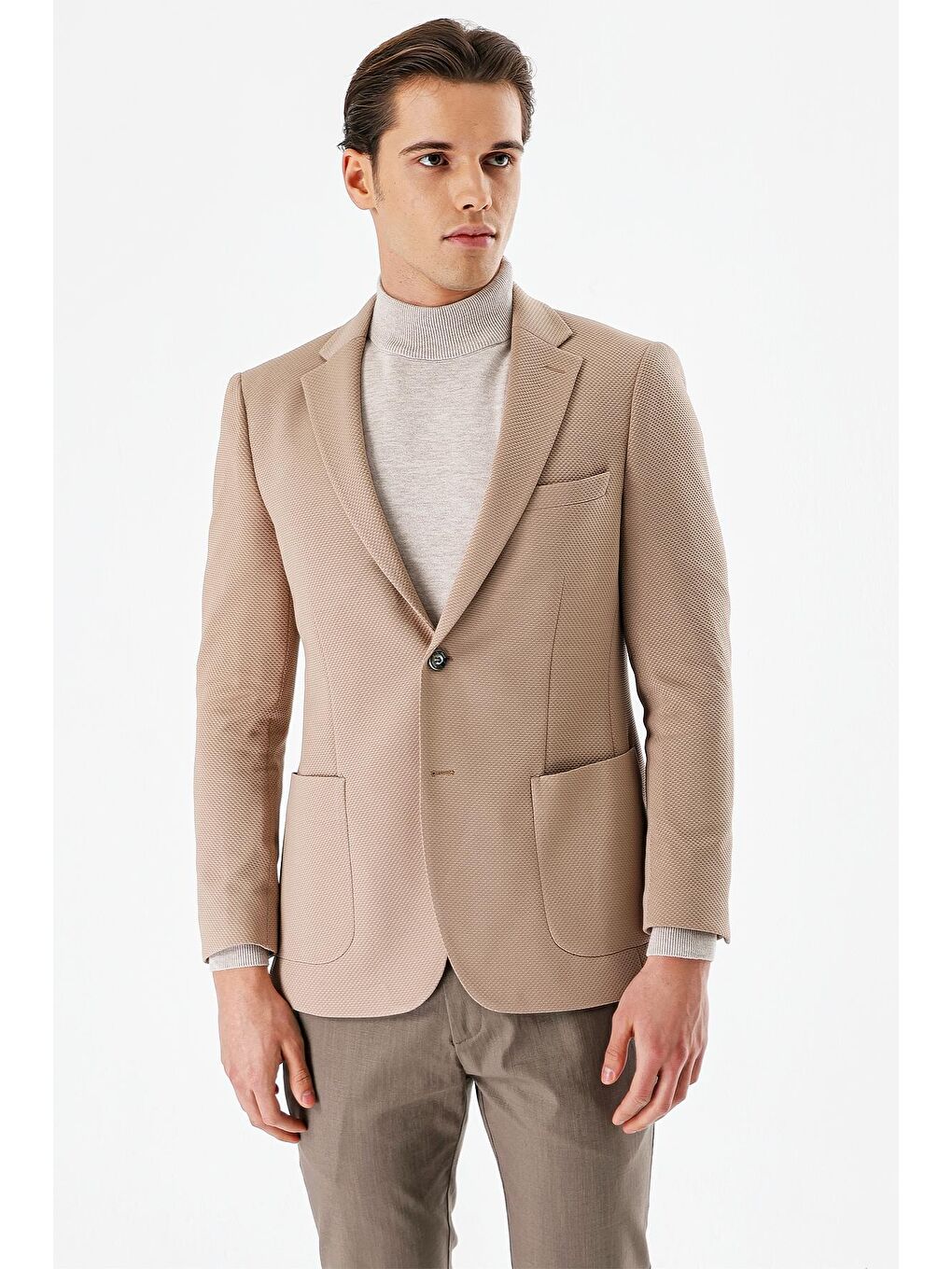 Kahverengi Koyu Vizon Desenli Mono Yaka Astarlı Çift Yırtmaç 6 Drop Slim Fit Dar Kesim Klasik Ceket 1002240150