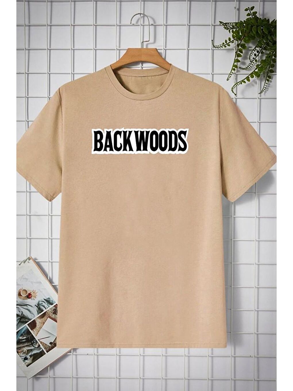 uyguntarz Bej Unisex Backwoods Baskılı T-shirt