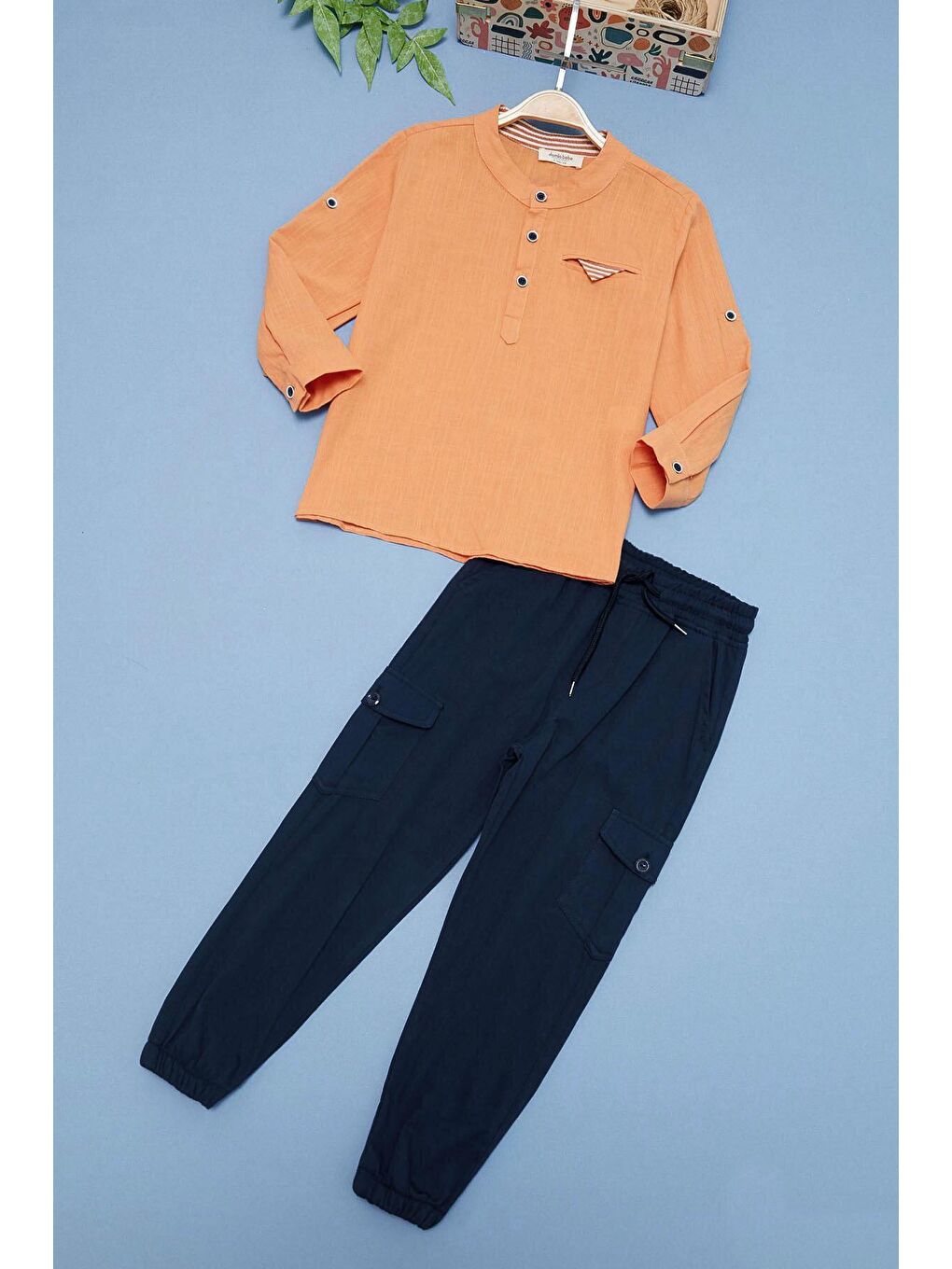 Erkek Çocuk Turuncu Gömlek ve Pantolonlu 2'li Takım 15132