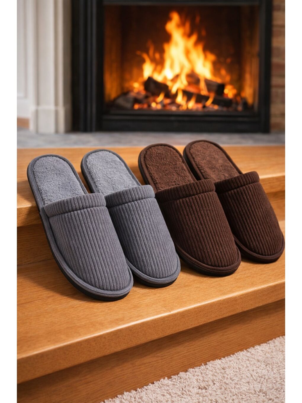 Kahverengi 2'Lİ PAKET FİTİLLİ DÜZ Erkek Terlik Ev Terliği