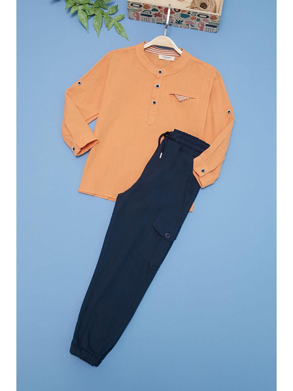 Erkek Çocuk Turuncu Gömlek ve Pantolonlu 2'li Takım 15132-1
