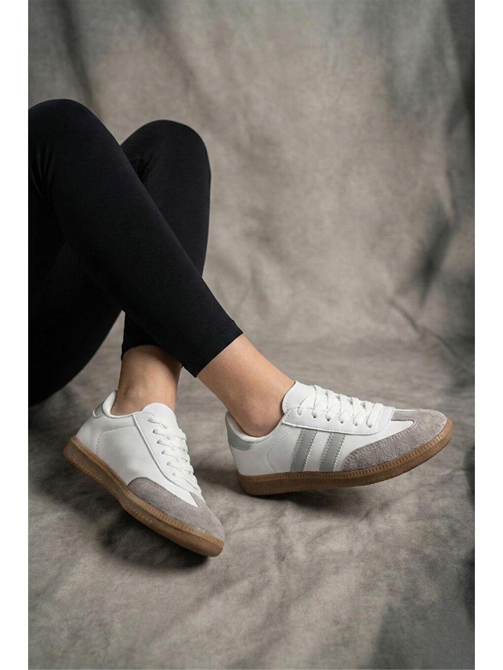 Gri Sany Retro Hafif Rahat Taban Bağcıklı Kadın Sneaker-2