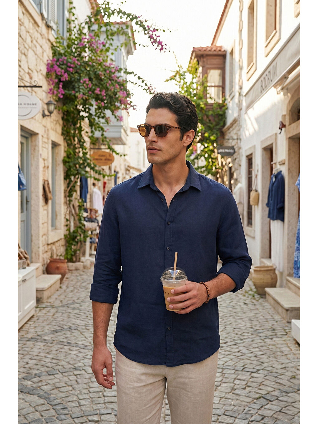 Lacivert Pamuklu Regular Fit Klasik Yaka Uzun Kollu % 100 Keten Gömlek CF26S1210000