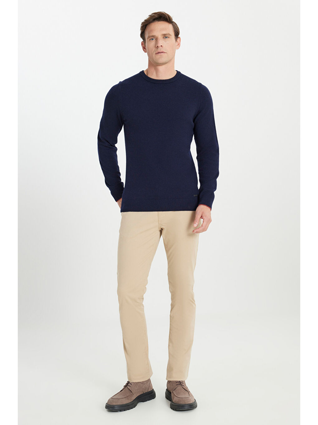 Erkek Lacivert Sıcak Tutan Yün Standart Fit Normal Kesim Bisiklet Yaka Triko Kazak-1