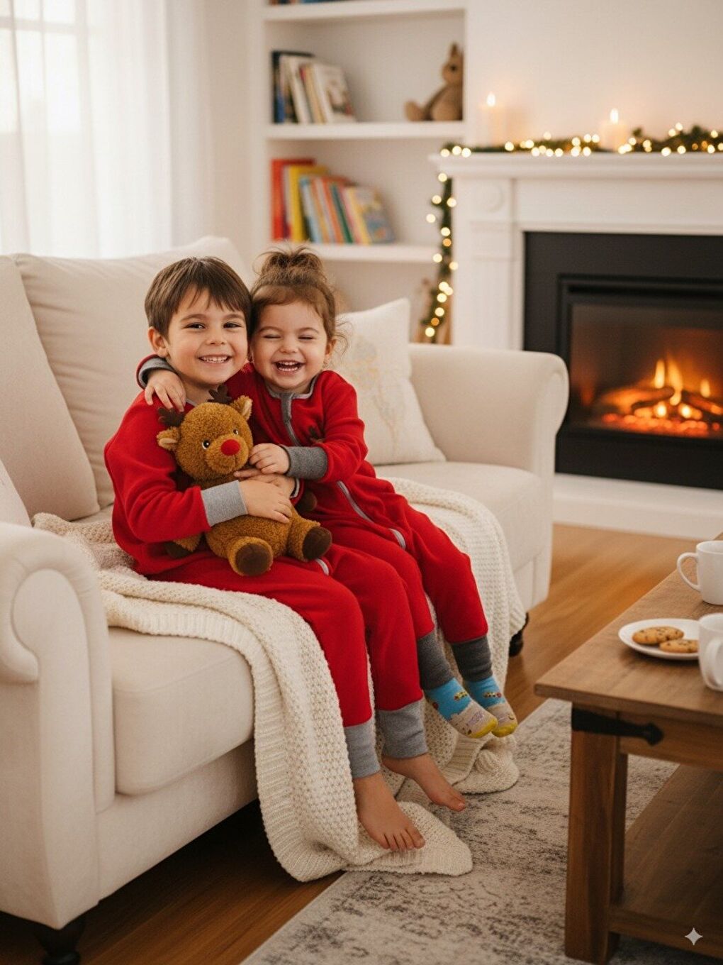 Kırmızı 4-6 YAŞ, Unisex Bebek/Çocuk Yılbaşı Nakışlı 2 Tog Polar Uyku Tulumu
