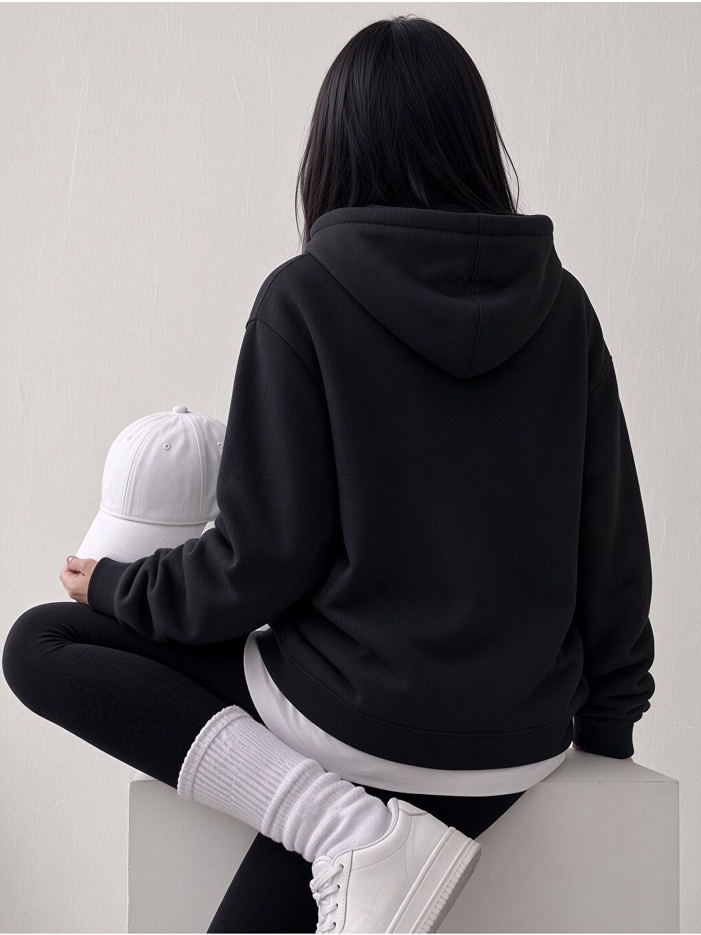 Siyah Sw Unisex Oversize "new York Crew" Baskılı Kapüşonlu Kanguru Cep Sweatshirt-2