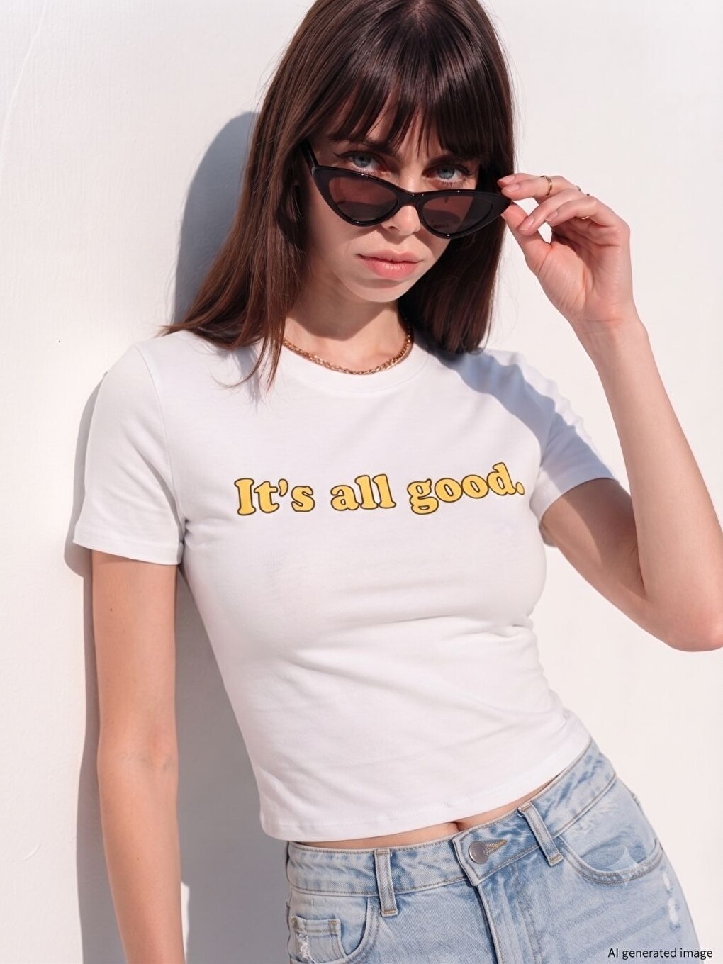 Beyaz Its All Good Baskı Elastanlı Penye %100 Pamuk Tişört