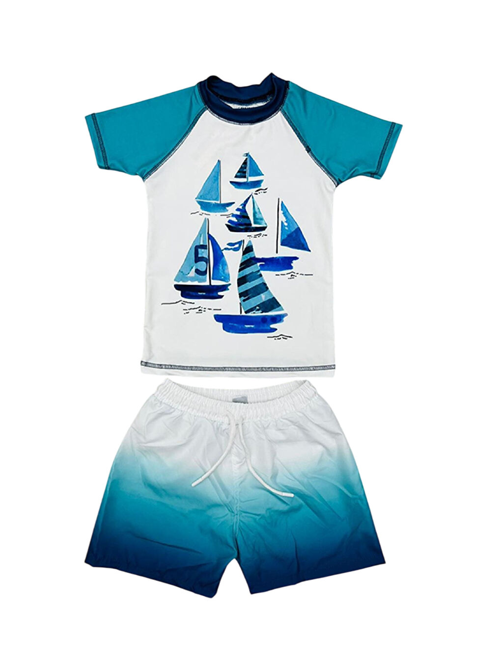 Mavi Deniz Şortu Ve Tshirtlü Ikili Takım Çocuk Plaj