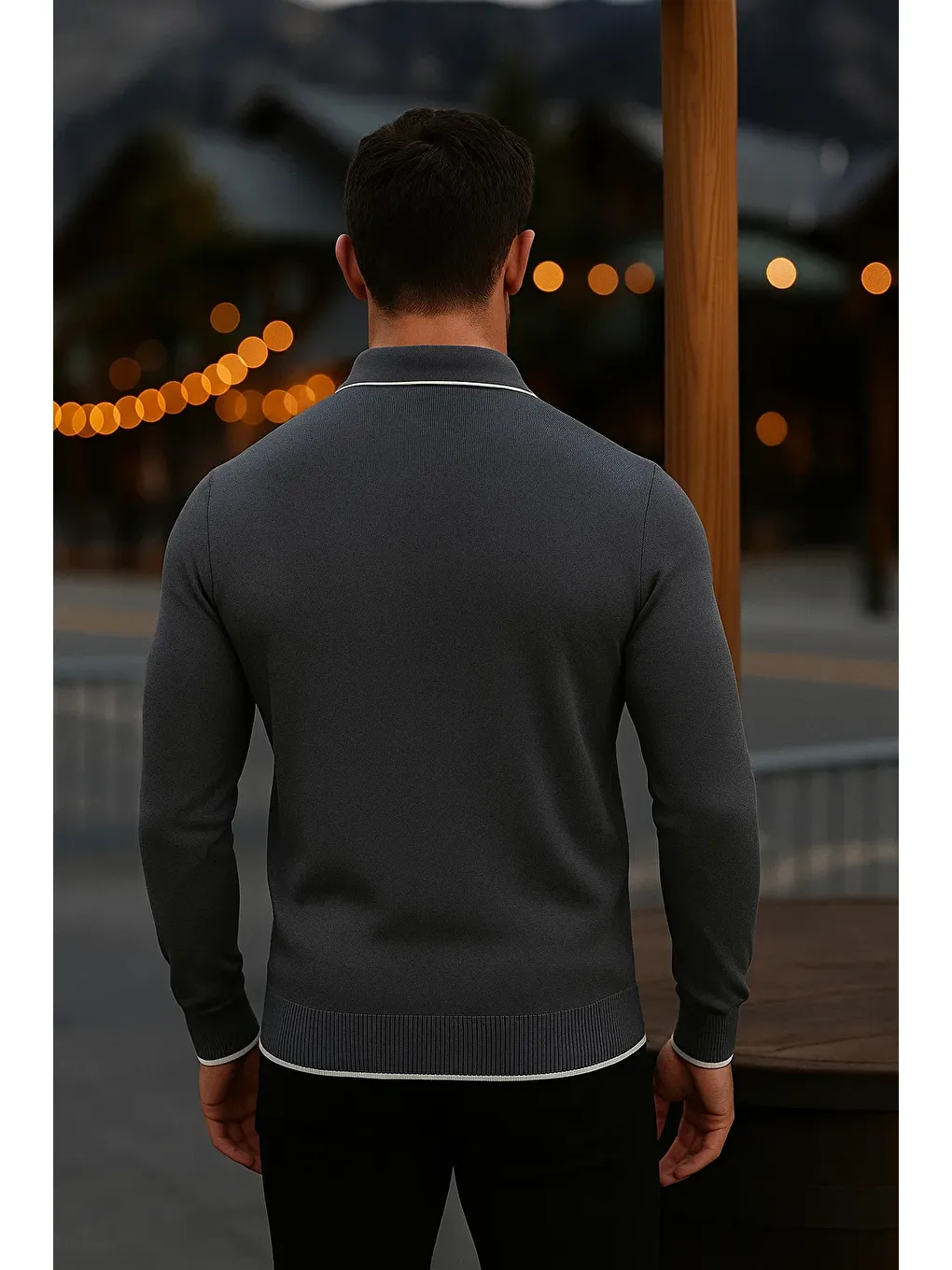 Gri Erkek Günlük Uzun Kollu Füme Polo Yaka Kazak-4