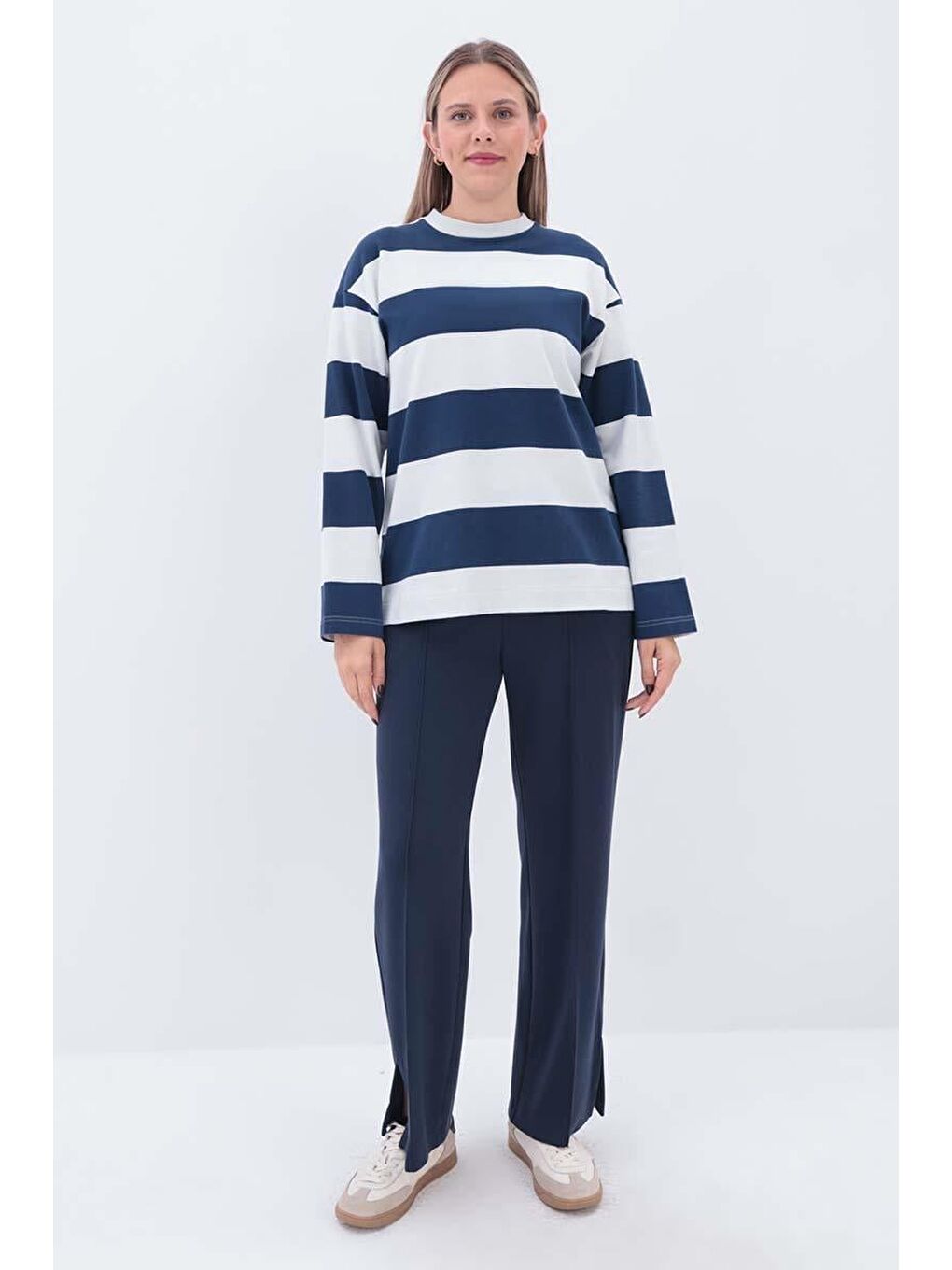 İndigo-Taş-Çizgili Sweatshirt-1