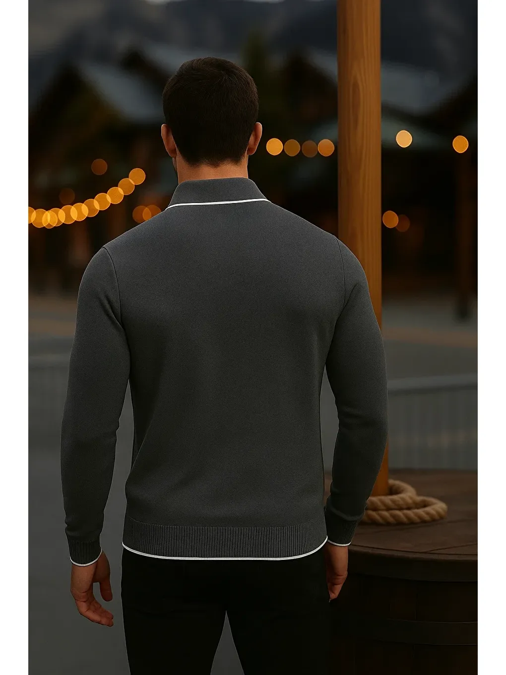 Gri Erkek Günlük Uzun Kollu Füme Polo Yaka Kazak-5