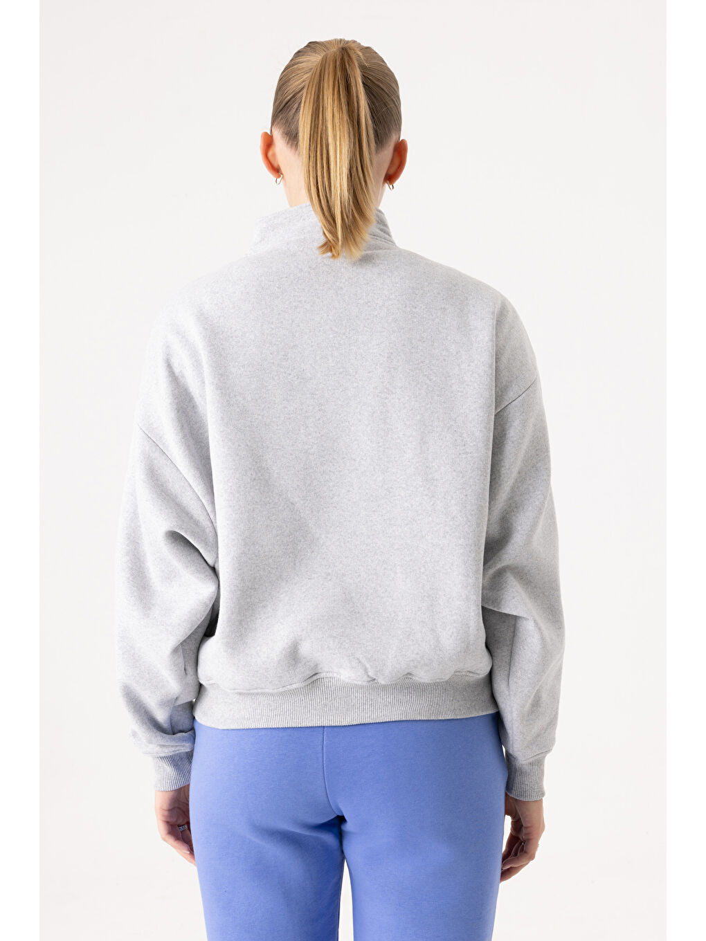 Kadın Gri Fermuarlı Oversize Sweatshirt-2