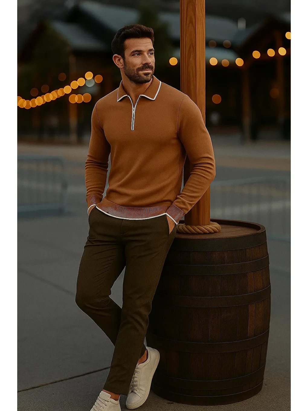 Kahverengi Erkek Günlük Uzun Kollu Kahve Polo Yaka Kazak-2