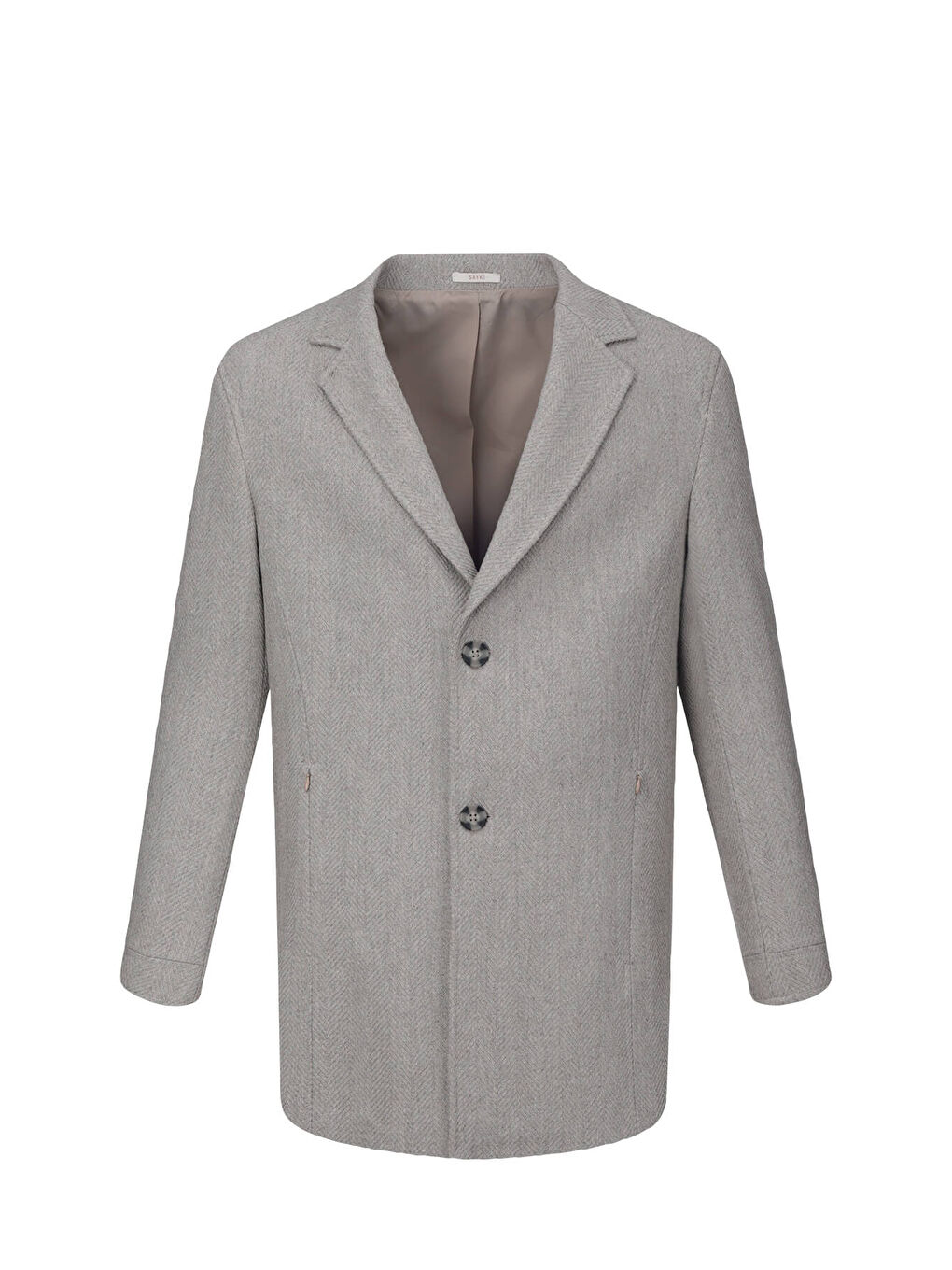 Bej Slim Fit Ceket Yaka Yünlü Kaşe Palto