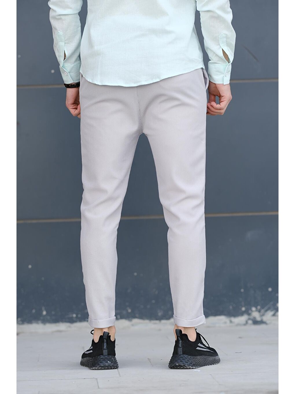 Gri Devaux Önü Dikiş Detaylı Slim Fit Duble Paça Erkek Eşofman Altı-2