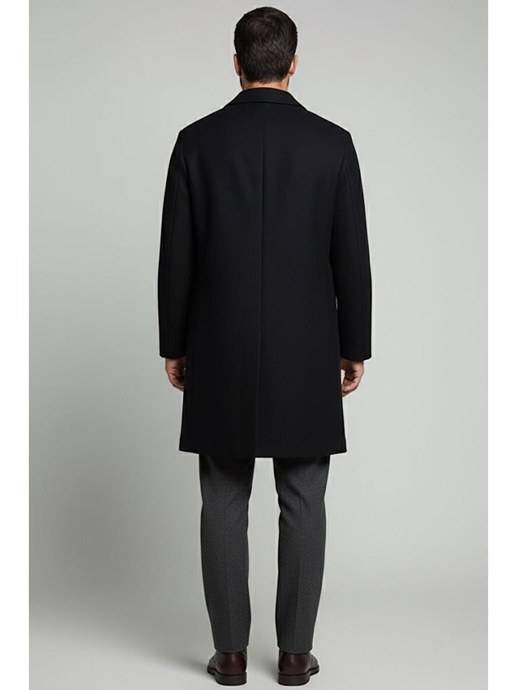 Giotelli Siyah Regular Fit Mono Yaka Yün Karışımlı Kaşe Erkek Kaban-3