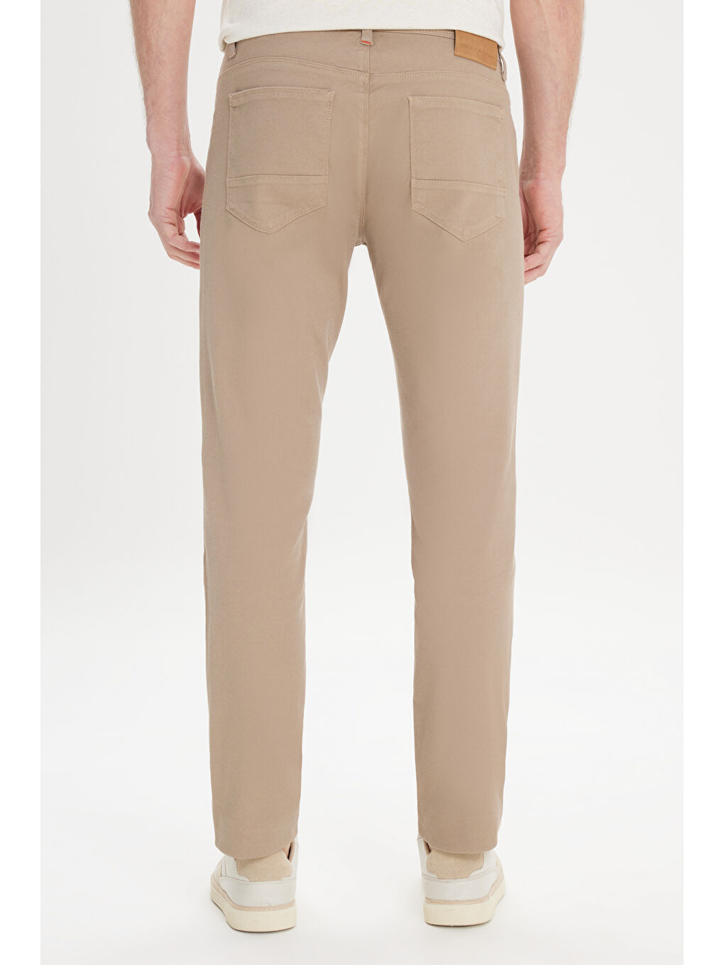 Erkek Bej Slim Fit Dar Kesim 5 Cep Armürlü Esnek Pantolon-5