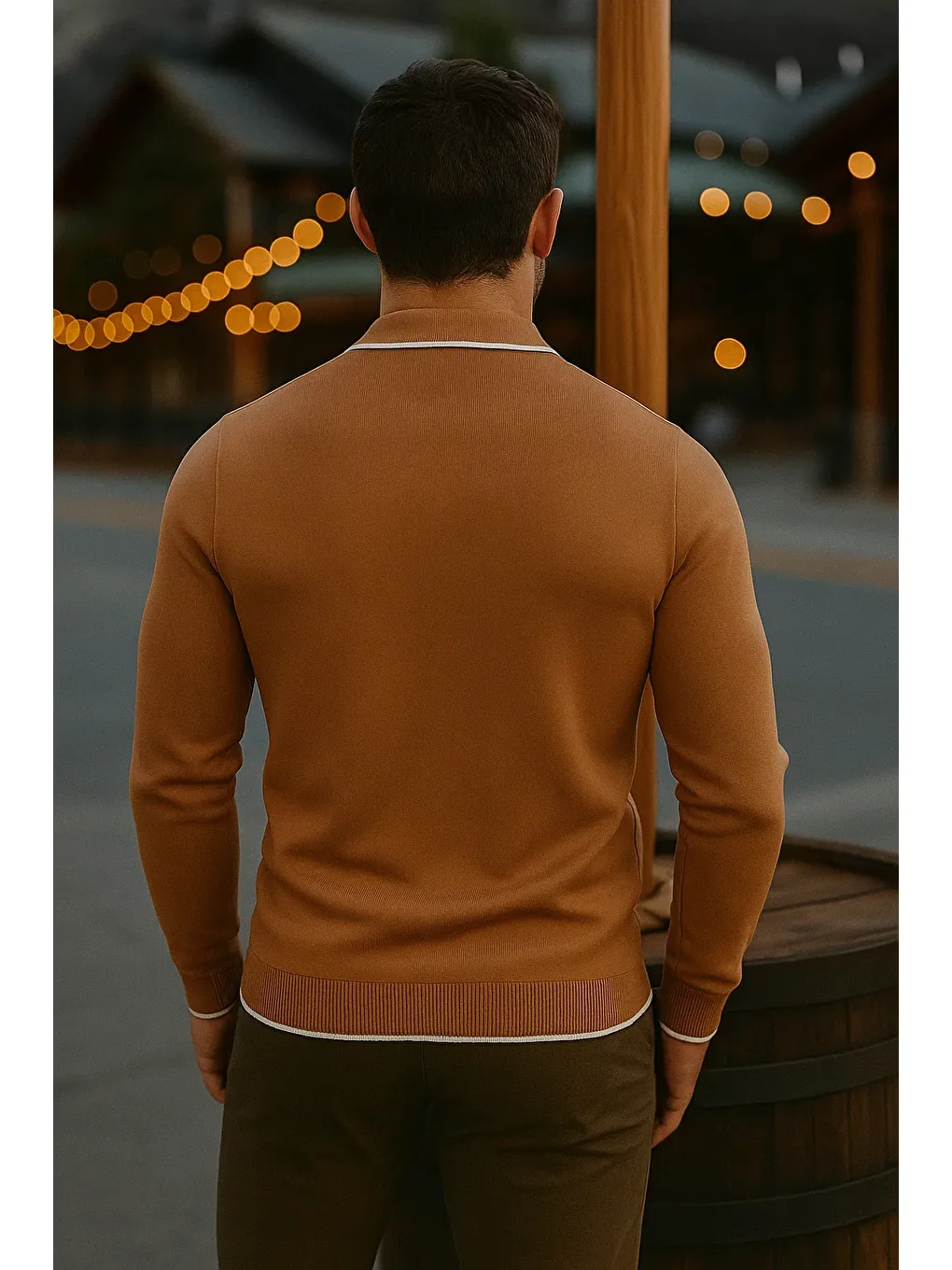 Kahverengi Erkek Günlük Uzun Kollu Kahve Polo Yaka Kazak-4