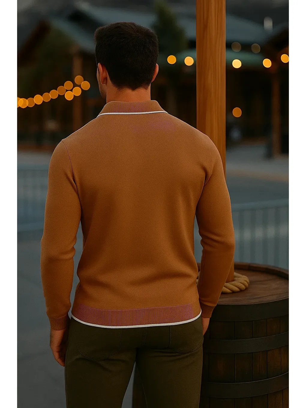 Kahverengi Erkek Günlük Uzun Kollu Kahve Polo Yaka Kazak-5