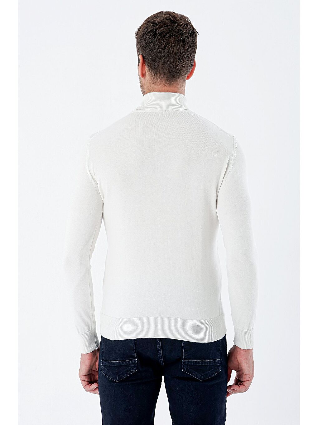 Kahverengi Açık Krem Uzun Kollu Örme Balıkçı Yaka Pamuklu Klasik Comfort Fit Triko 1012235004-5