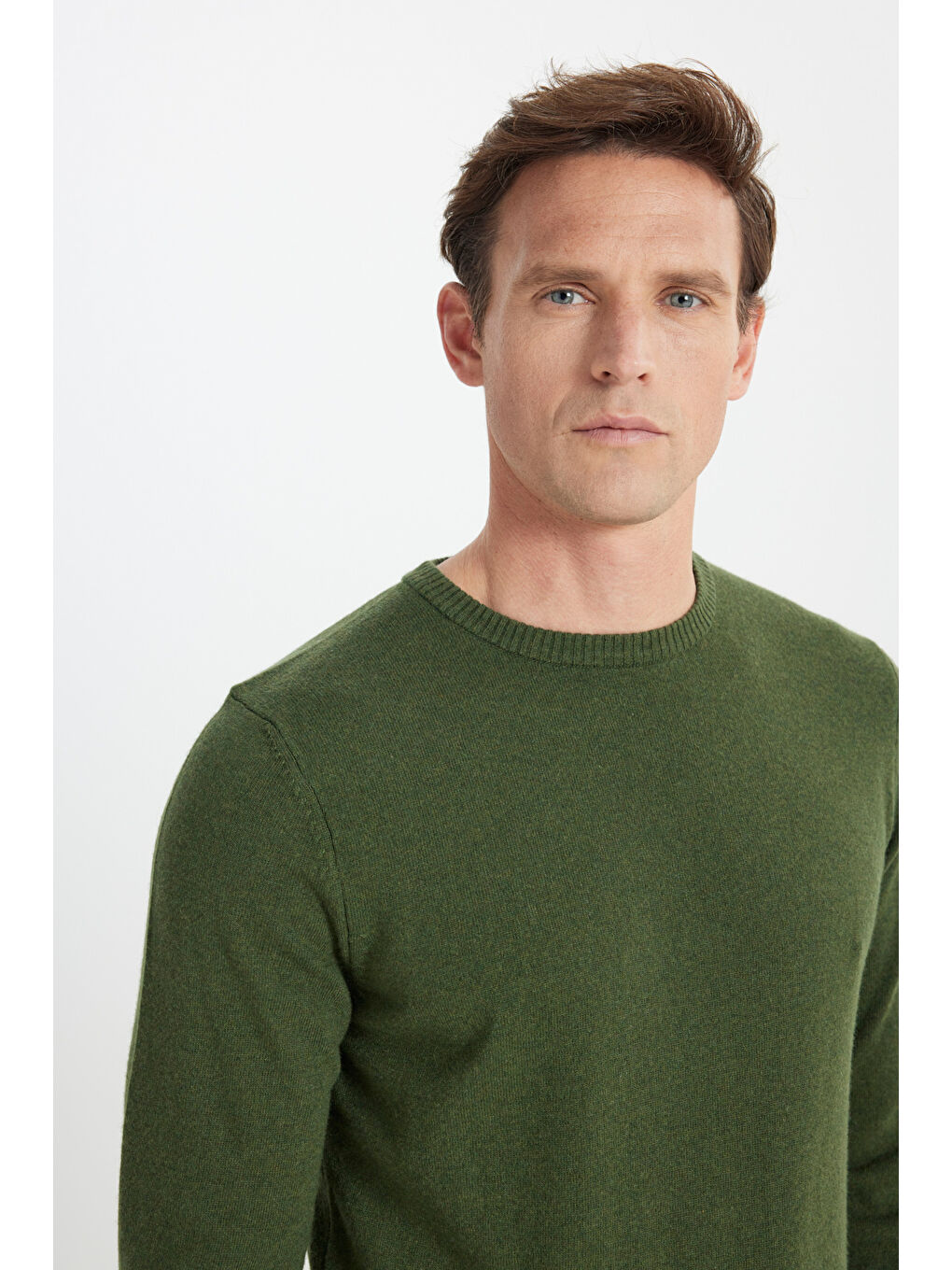 Erkek Haki Sıcak Tutan Yün Standart Fit Normal Kesim Bisiklet Yaka Triko Kazak-3