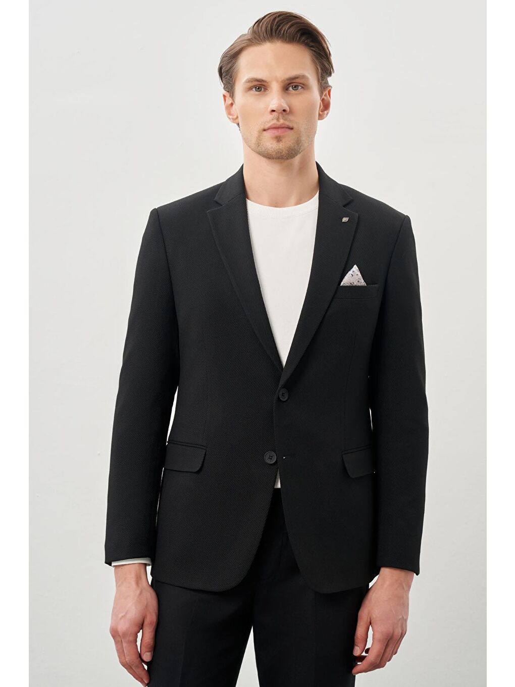 Siyah Gabardin Mono Yaka Tam Astar Esnek 6 Drop Slim Fit Casual Ceket 1002245162