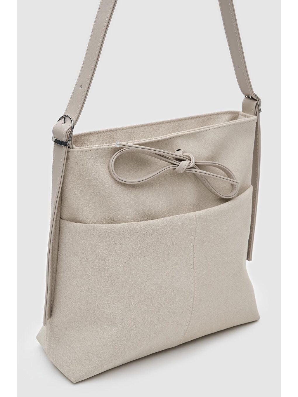 Ekru Justen Süet Omuz Çantası Krem-3