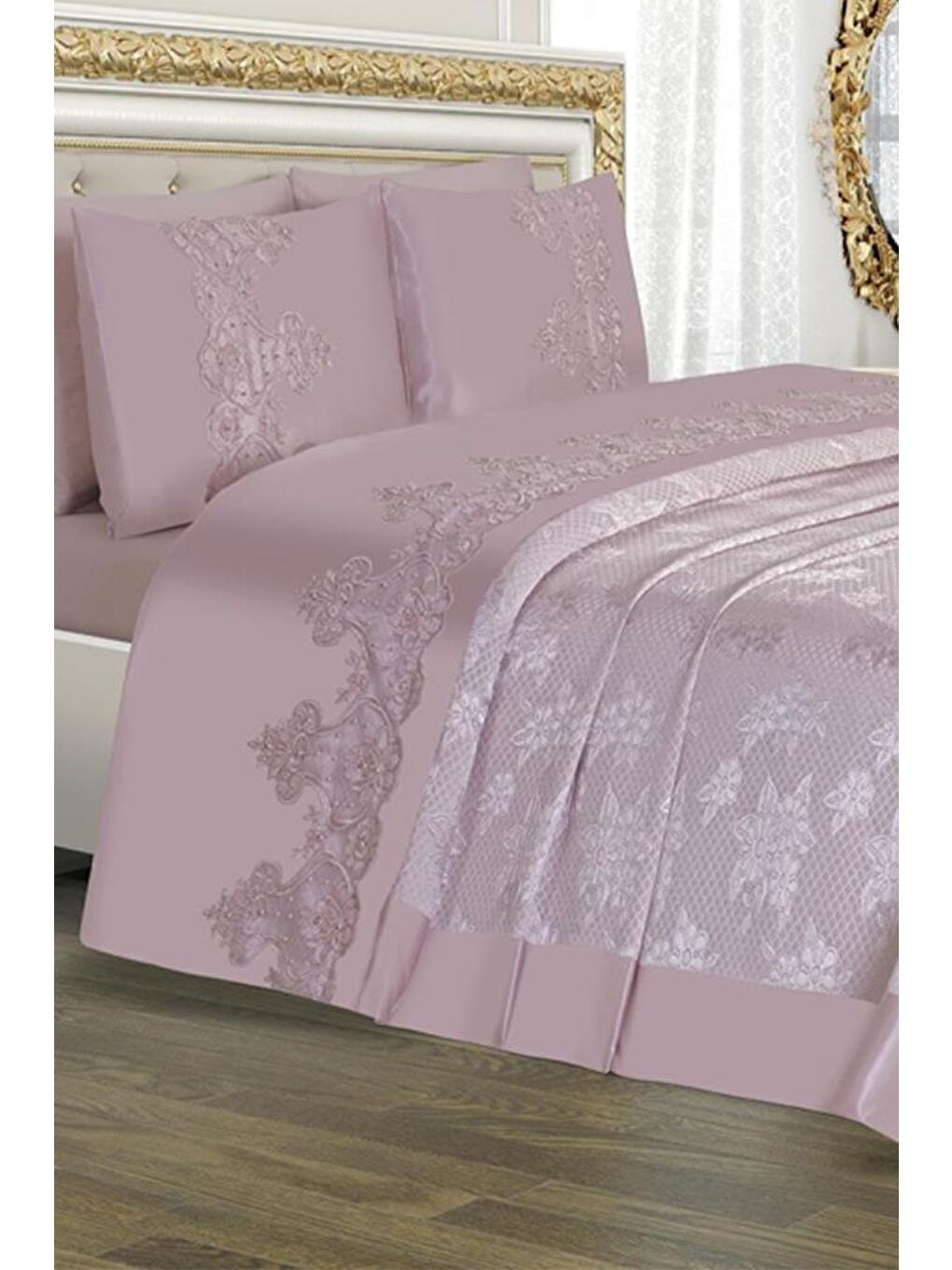 Pembe Çeyizlik Pike Takımı Dubai Sade Pudra-1