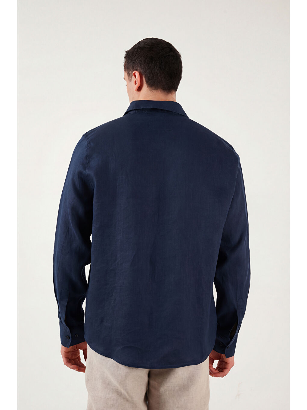 Lacivert Pamuklu Regular Fit Klasik Yaka Uzun Kollu % 100 Keten Gömlek CF26S1210000-6