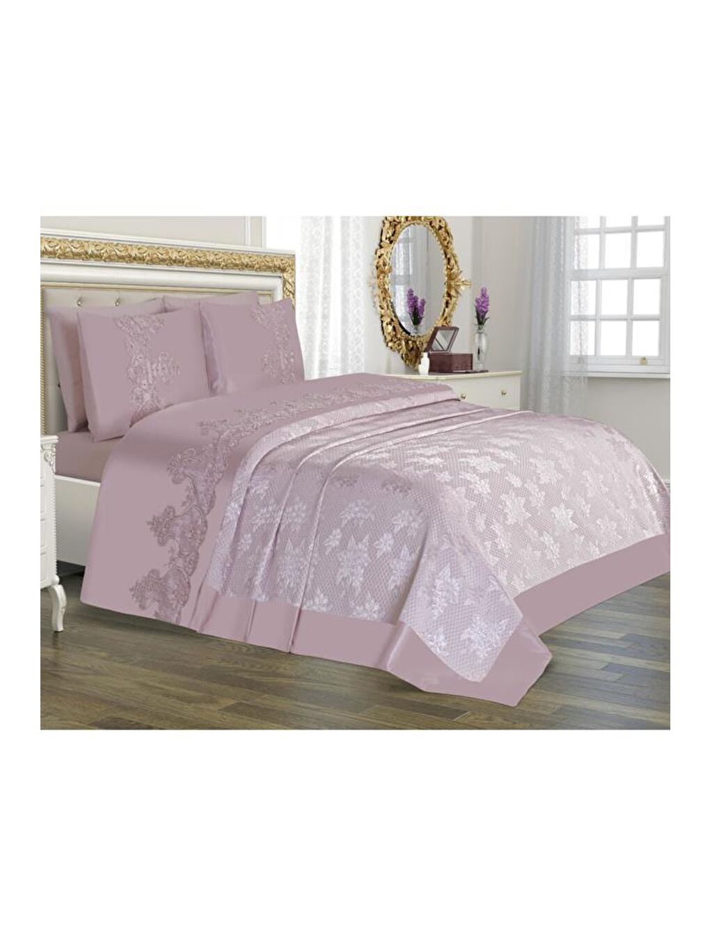 Pembe Çeyizlik Pike Takımı Dubai Sade Pudra-2