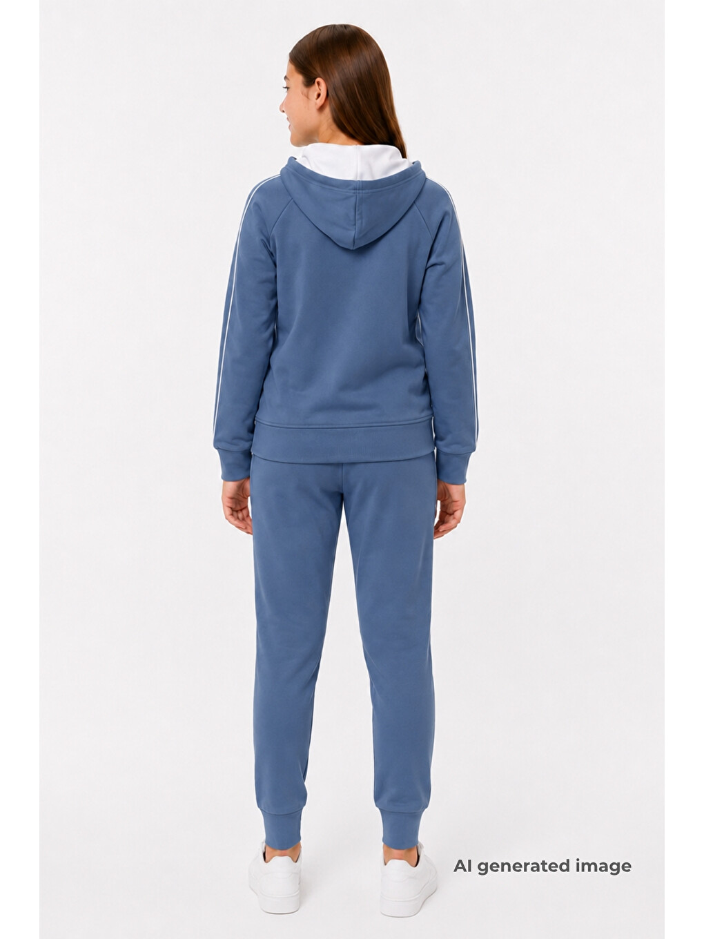 İndigo Kız Çocuk Scuba Unlimited Çift Şeritli Kapüşonlu Reglan Kol Dalgıç Kumaş Eşofman Takımı Esf7023-4