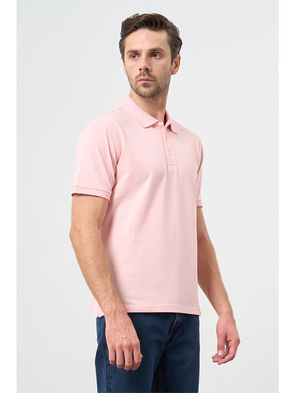 Pembe Kısa Kol Düz Pike Polo Yaka Casual Slim Fit Tişört 1011240194