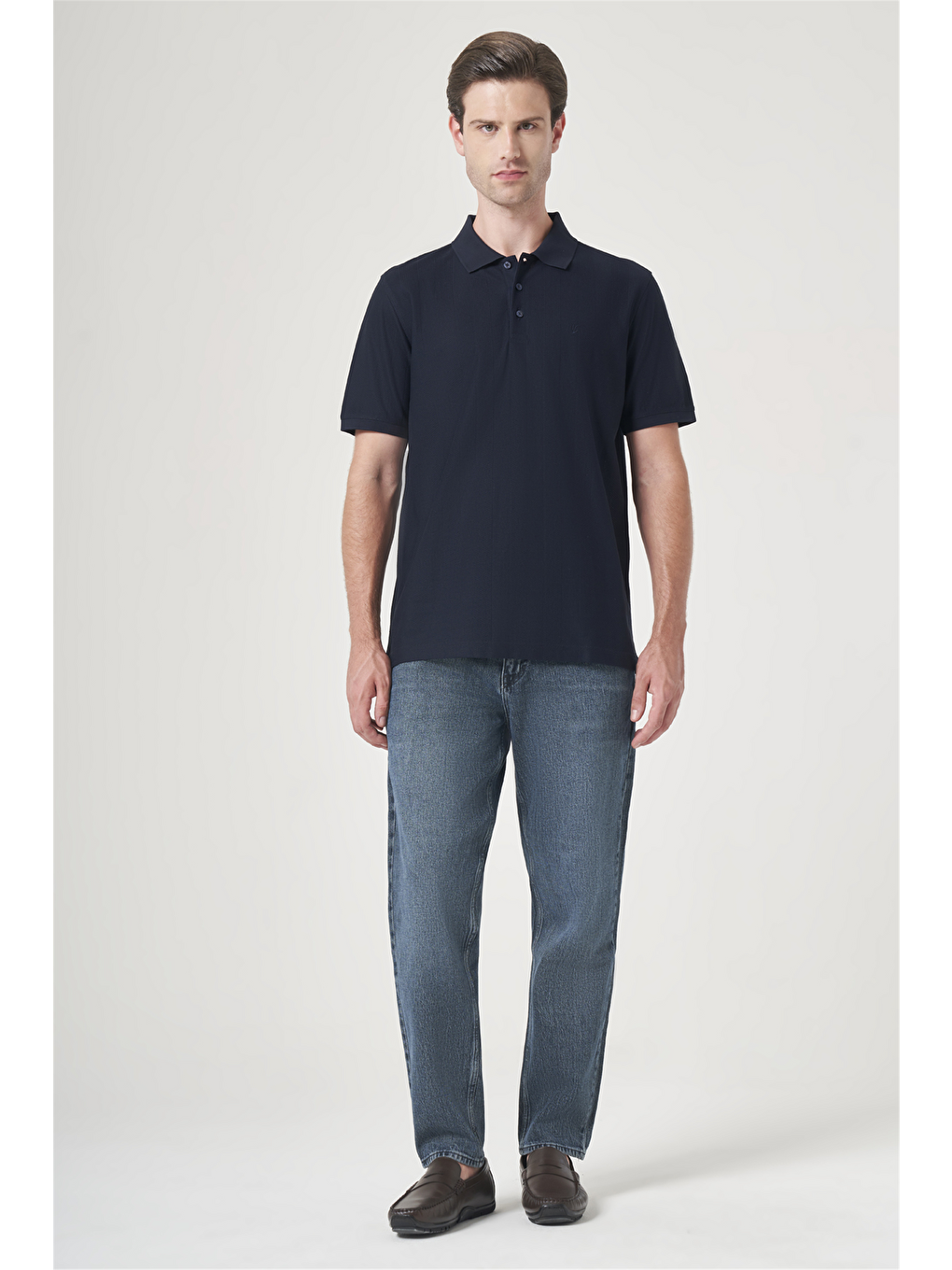 Lacivert Polo Yaka Kısa Kol Cepsiz Comfort Fit %100 Pamuk Tişört 1011260162-1
