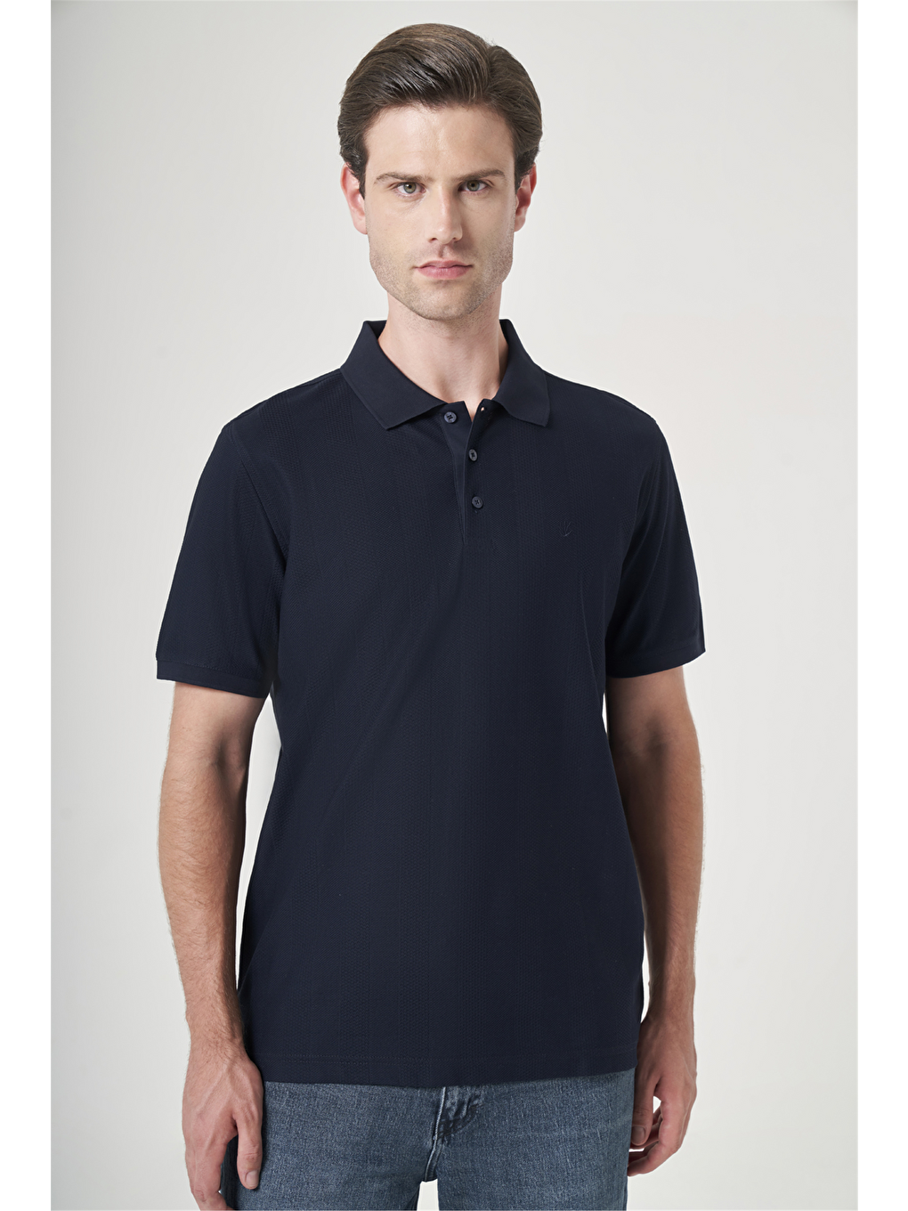 Lacivert Polo Yaka Kısa Kol Cepsiz Comfort Fit %100 Pamuk Tişört 1011260162-2