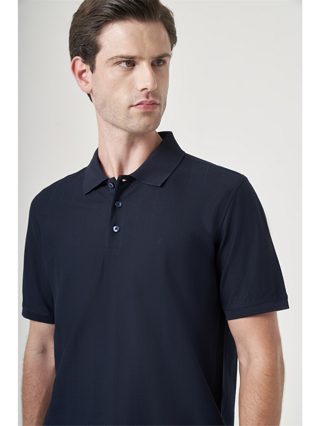 Lacivert Polo Yaka Kısa Kol Cepsiz Comfort Fit %100 Pamuk Tişört 1011260162-3