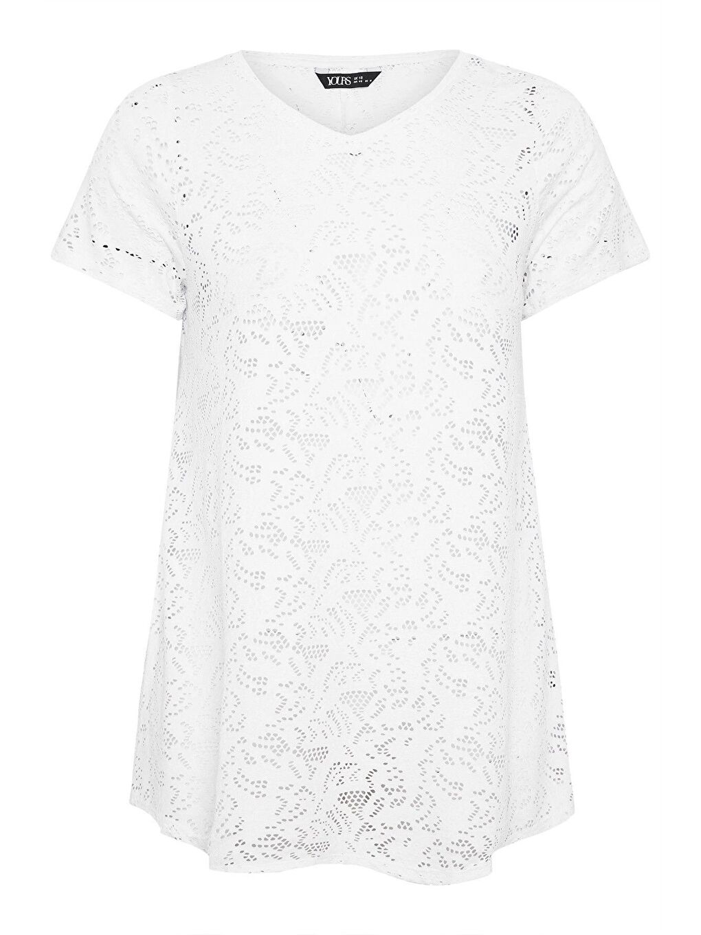 Beyaz Büyük Beden V Yaka Kolsuz Astarsız Dantel T-shirt 304092-5