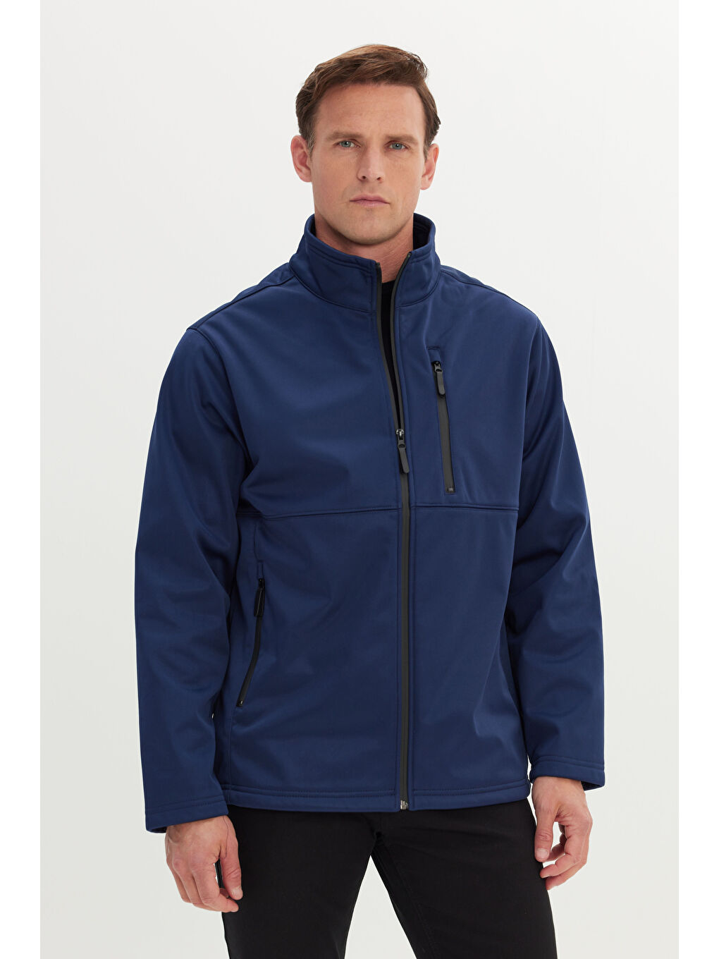 Erkek Lacivert Sıcak Tutan Comfort Fit Rahat Kesim Dik Yaka Mont