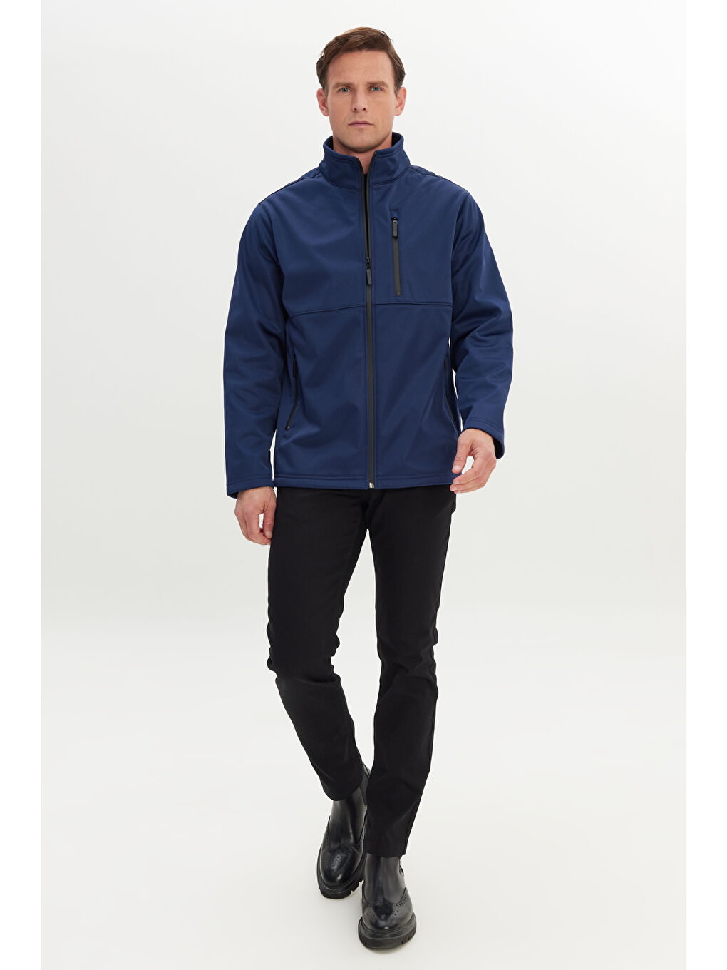 Erkek Lacivert Sıcak Tutan Comfort Fit Rahat Kesim Dik Yaka Mont-1