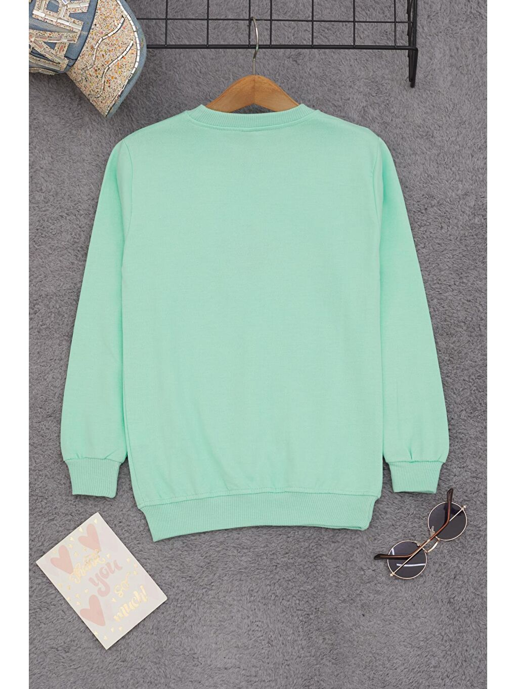 Yeşil Çiçek Nakışlı Kız Çocuk Kız Çocuk Sweatshirt 17192-3