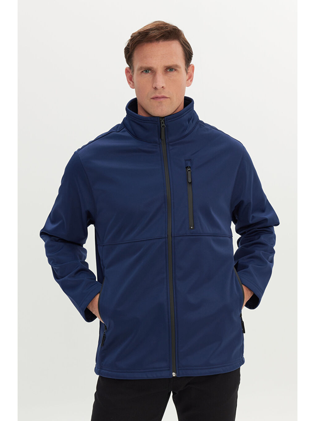 Erkek Lacivert Sıcak Tutan Comfort Fit Rahat Kesim Dik Yaka Mont-2