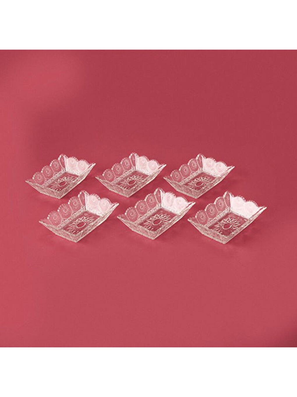 Renksiz 6'lı Dikdörtgen Çerezlik Seti - Şeffaf - 10 cm