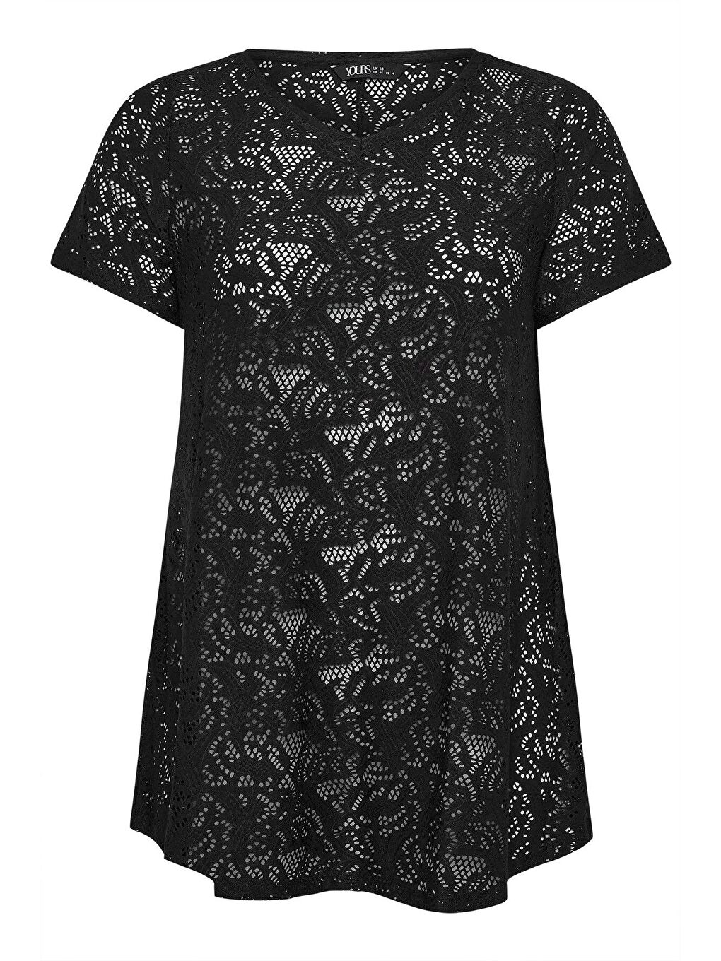 Siyah Büyük Beden V Yaka Sıfır Kol Astarsız Dantel T-shirt 304094-5