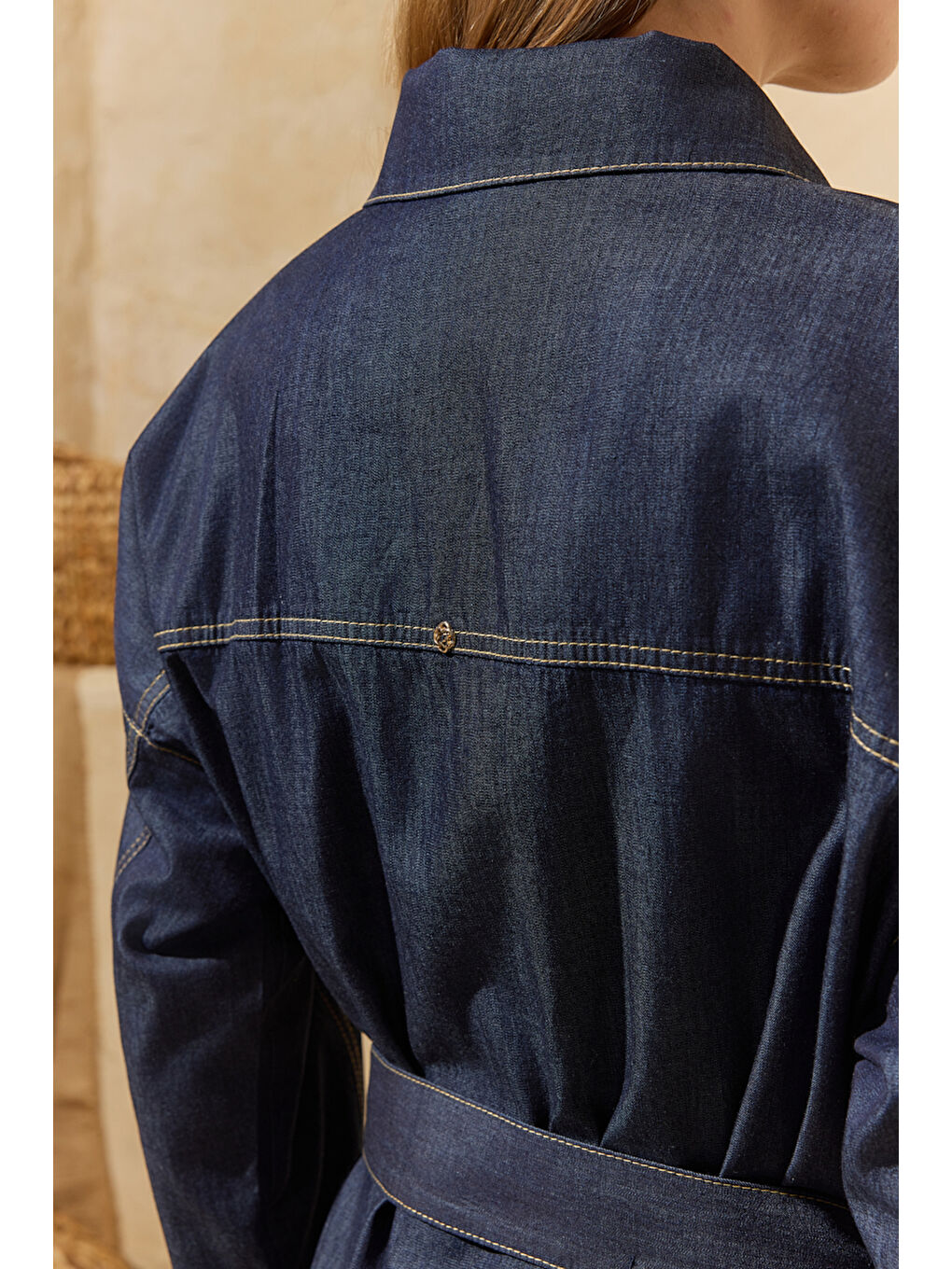 Lacivert Yıkamalı Denim Tunik-5