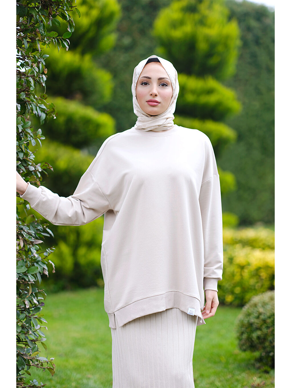 Locco Moda Ekru Arma Detay Oversize Tunik Krem