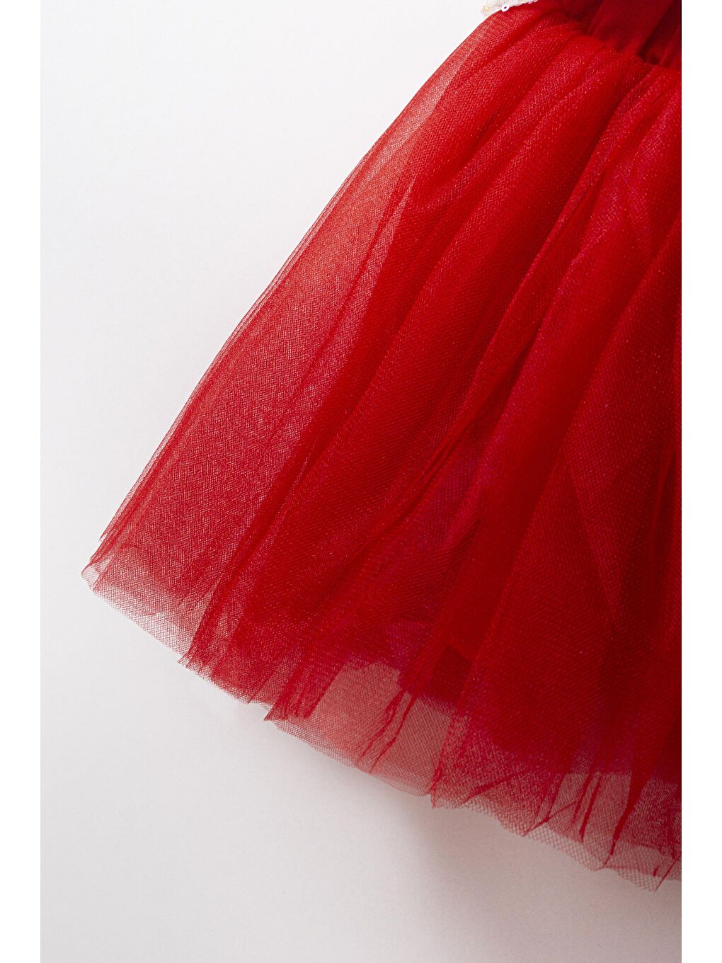 Karışık Kız Çocuk Kırmızı Tüllü Payetli Takım   Parlak Beyaz Bluzlu Özel Kombini-1